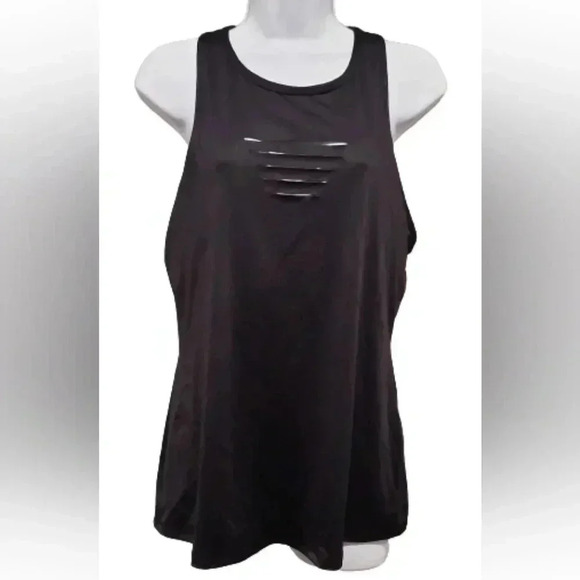 Women's Black Racerback Tank Top Built-in Bra - Picture 1 of 5